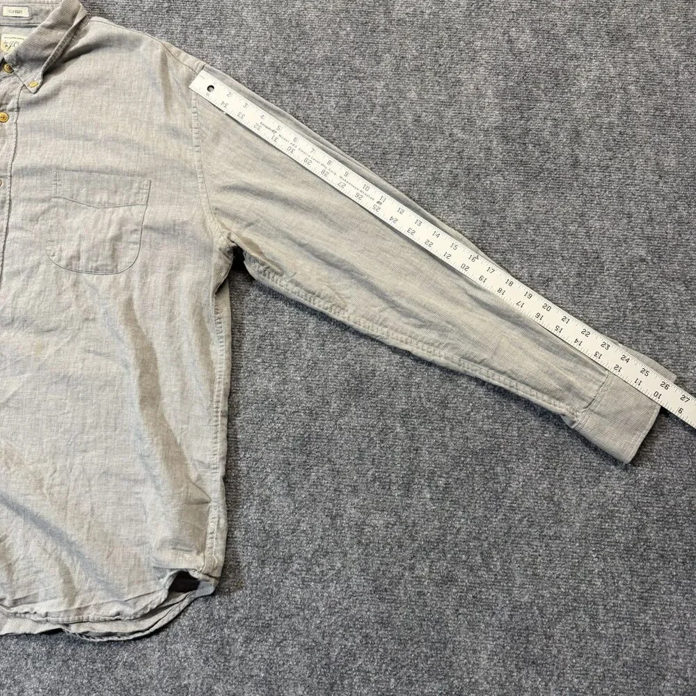 J.Crew Classic Men's XL Gray Herringbone Cotton Button Down Long Sleeve Shirt